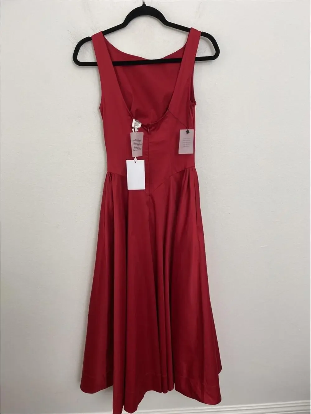 NWT Helsa Stretch Organic Cotton Sateen Midi Dress in Red  SIZE S $298msrp - Picture 10 of 13